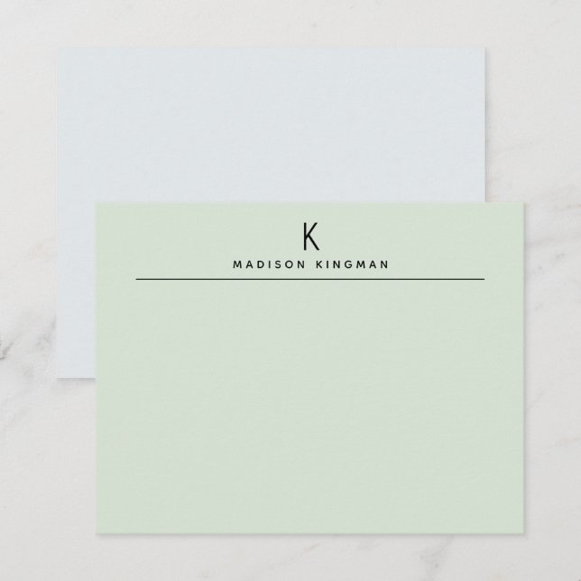 Chic Light Green Modern Monogram Initial Name Card (Front/Back)