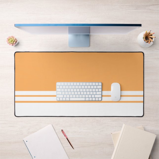 Chic Light Orange White Bottom Edge Racing Stripes Desk Mat (Office 1)