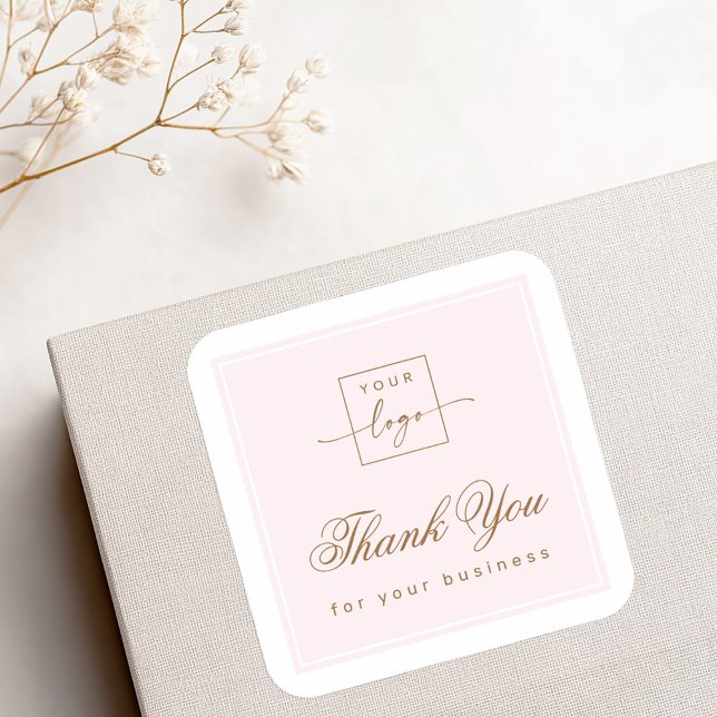 Chic light pink custom logo thank you square sticker (Chic light pink custom logo thank you square sticker)