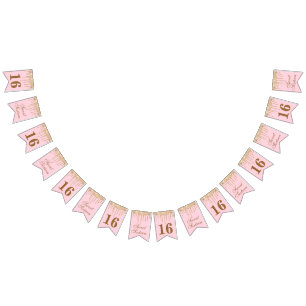 Chic Light Pink Gold Dripping Glitter Sweet 16 Bunting