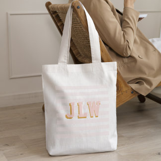 Chic Light Pink Preppy 3-letter Monogram Canvas Tote Bag