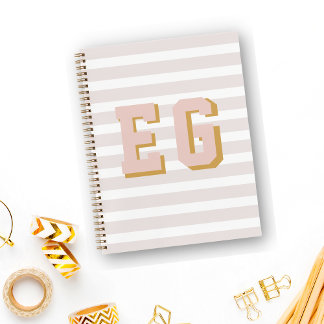 Chic Light Pink Preppy Monogram Initials Canvas Notebook
