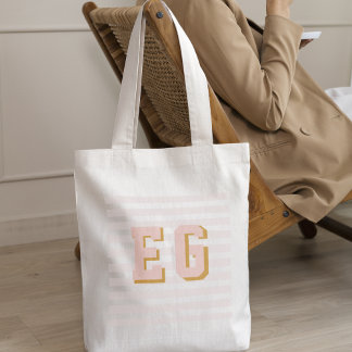 Chic Light Pink Preppy Monogram Initials Canvas Tote Bag