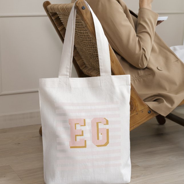 Chic Light Pink Preppy Monogram Initials Canvas Tote Bag (Creator Uploaded)