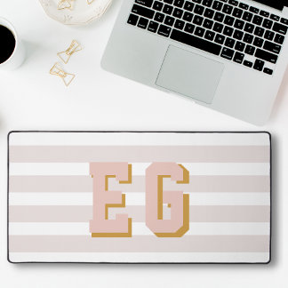 Chic Light Pink Preppy Monogram Initials Desk Mat