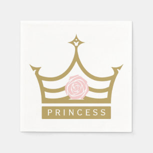 Chic Light Pink Rose and Gold Princess Crown Napkin