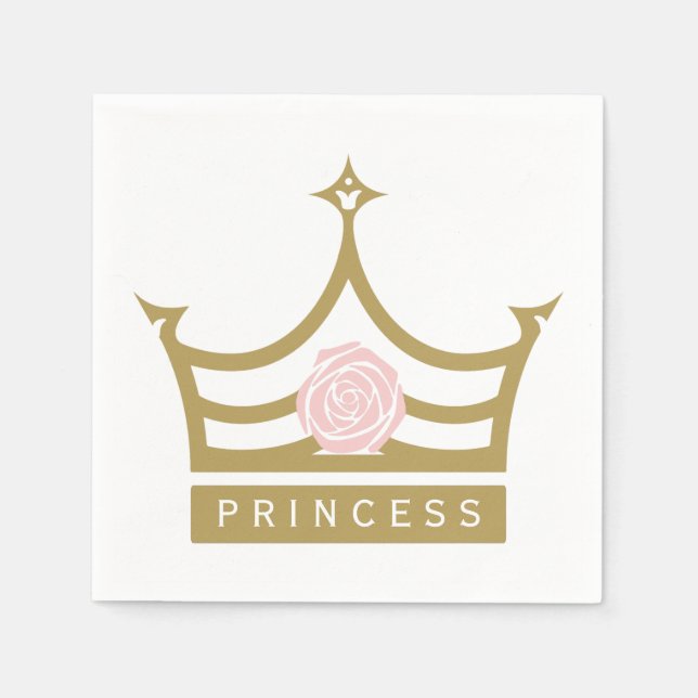 Chic Light Pink Rose and Gold Princess Crown Napkin (Front)