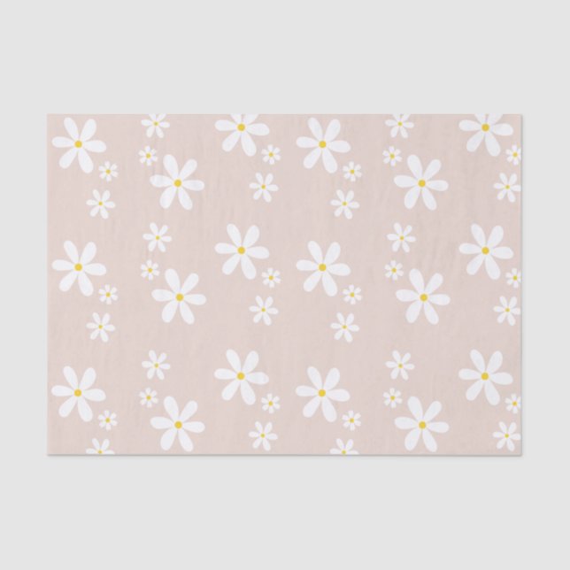Chic Light Pink & White Daisy Repeating Pattern Tissue Paper (Front)