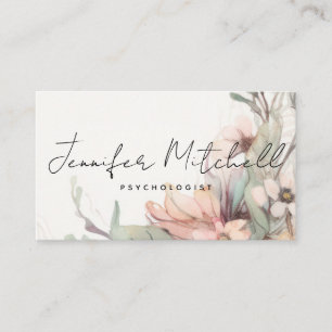 Chic Light Rose Sage Green Bohemian Floral Script  Business Card