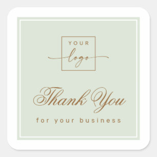 Chic light sage green custom logo thank you square sticker