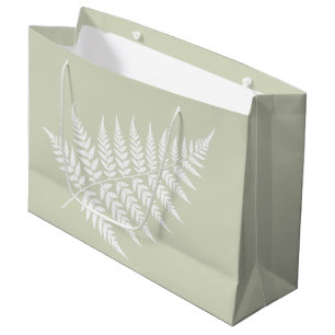 Chic Light Sage Green White Fern Wedding Large Gift Bag