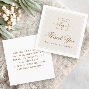 Chic light tan brown custom logo thank you card