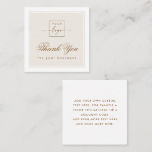 Chic light tan brown custom logo thank you card