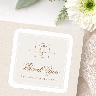 Chic light tan brown custom logo thank you square sticker