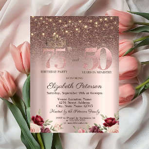 Chic Lights,Burgundy Glitter, Rose Gold 75th  Invitation