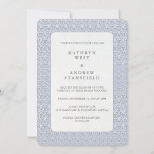 Chic Lilac-Blue + White Small Wave Pattern Wedding Invitation