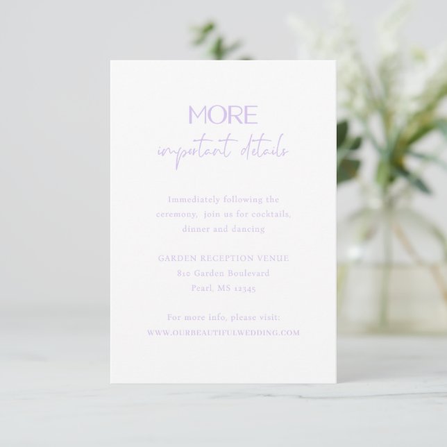 Chic Lilac Modern Wedding Enclosure Card (Standing Front)