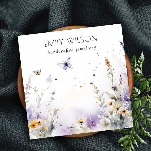 Chic Lilac Wildflower Butterfly Earring Display Square Business Card (Creator Uploaded)