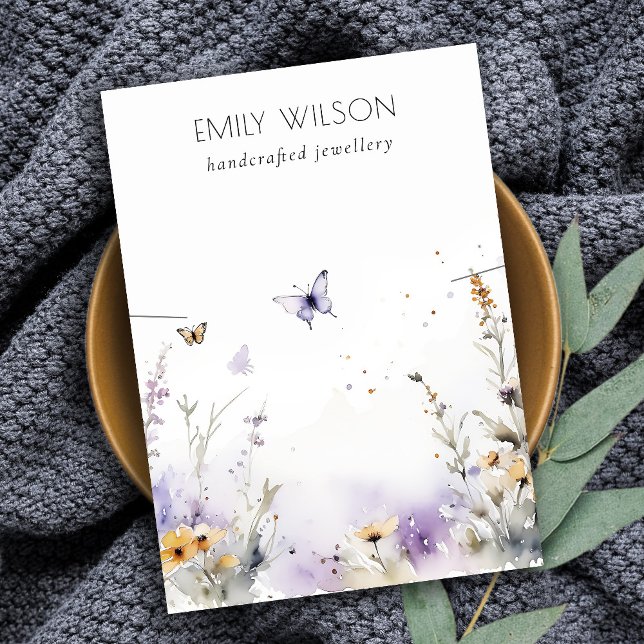 Chic Lilac Wildflower Butterfly Necklace Display Business Card (Creator Uploaded)