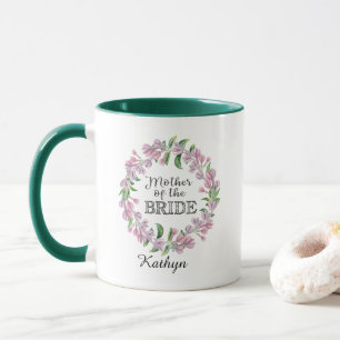 Chic Lilac Wreath Mother of the BRIDE Typography Mug