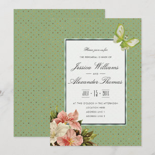 Chic Lilies & Gem Butterfly Rehearsal Dinner Invitation