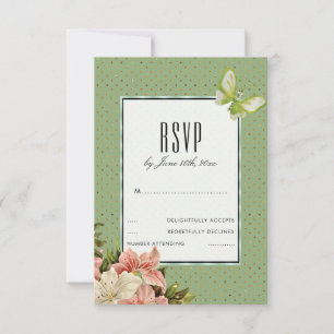 Chic Lilies & Gem Butterfly RSVP Card