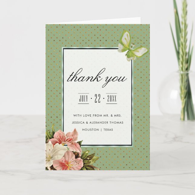 Chic Lilies & Gem Butterfly Thank You Card (Front)