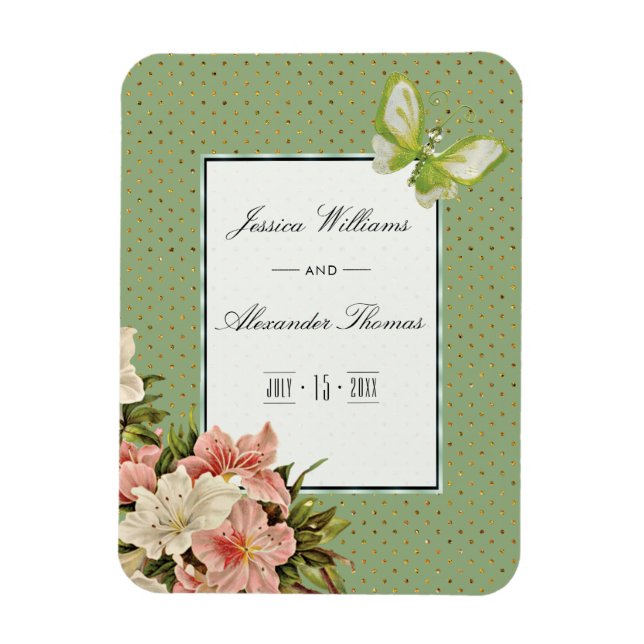 Chic Lilies & Gem Butterfly Wedding Magnet (Vertical)