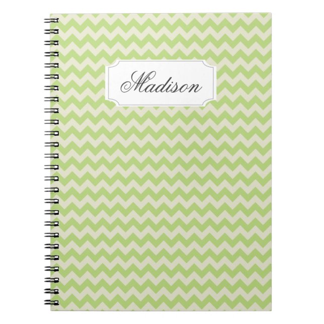 Chic Lime Green Chevron Custom Monogram Spiral Notebook (Front)