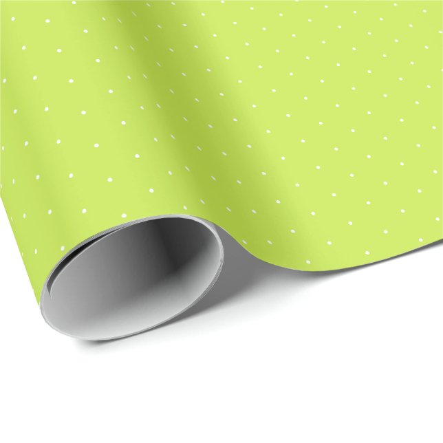 Chic lime green white tiny polka dots pattern cute wrapping paper (Roll Corner)