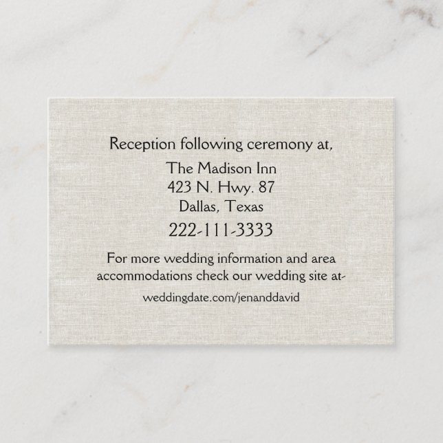 Chic Linen Look Wedding Enclosure Card (Front)