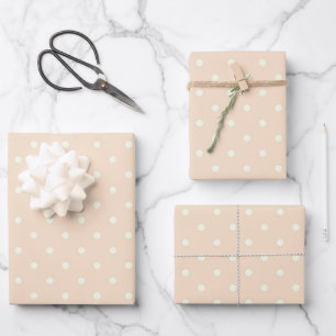 Chic Linen Pale Light Pink White Polka Dot Pattern Wrapping Paper Sheet