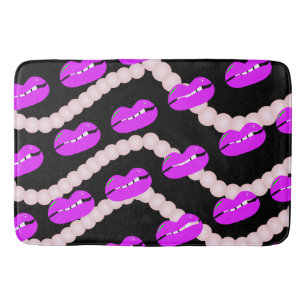 Chic Lips Pearls Pink Black Bath Mat