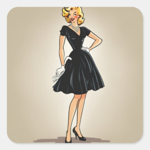 Chic Little Black Dress -Vintage LBD Fashion Decal Square Sticker
