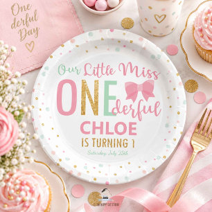 Chic Little Miss ONEderful 1st Birthday Pink Bows Paper Plate