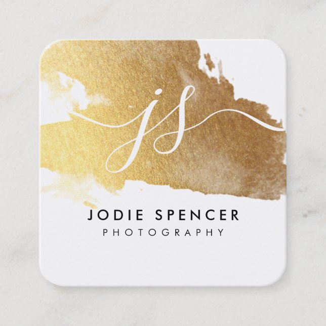 CHIC LOGO elegant pretty glamourous gold ink mark Square Business Card (Front)