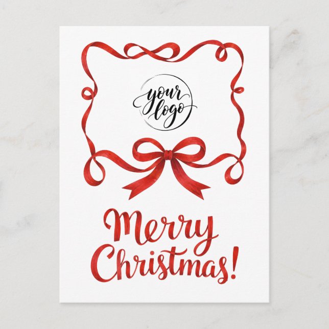 Chic Logo Red Christmas Company Ribbon Script Postcard (Front)