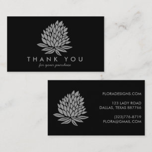 Chic Lotus Flowers Black Gray Order Thank You Business Card