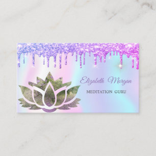 Chic Lotus Holographic Glitter Drips Appointment Card