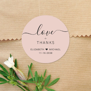 Chic Love And Thanks Blush Pink Wedding Thank You Classic Round Sticker