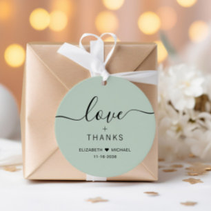 Chic Love And Thanks Sage Green Wedding Favour Tags