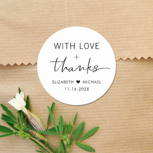 Chic Love And Thanks Wedding Classic Round Sticker
