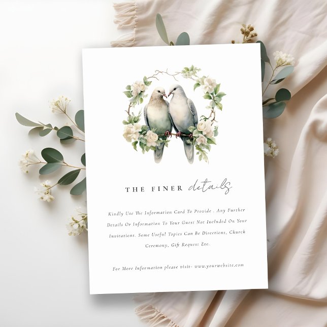 Chic Love Birds Botanical Wreath Wedding Details Enclosure Card (Creator Uploaded)