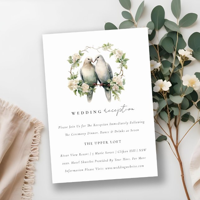 Chic Love Birds Botanical Wreath Wedding Reception Enclosure Card (Creator Uploaded)