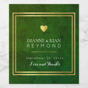 chic love heart classy elegant wedding green wine label