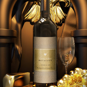 Chic love heart gold classy & elegant wedding wine label