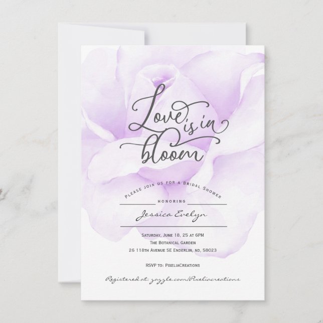 Chic love in bloom, calligraphy script rose shower invitation (Front)