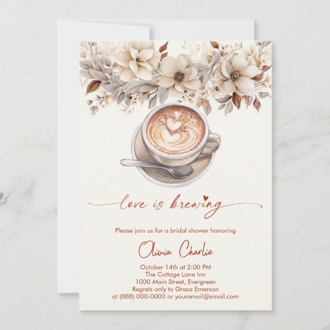 Chic Love Is Brewing Bridal Shower Coffee Invitation (Front)