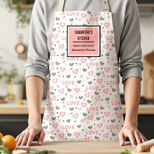 Chic Love Lettering Pink Black Heart Apron
