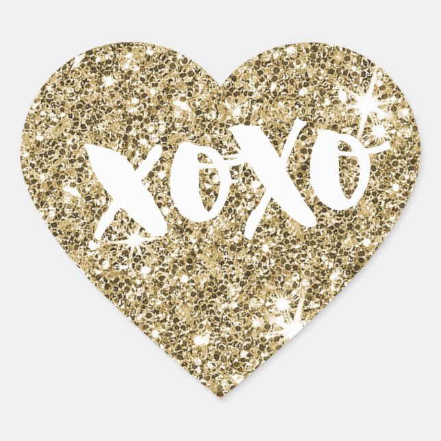 CHIC LOVE XOXO HEART modern faux gold glitter Heart Sticker (Front)